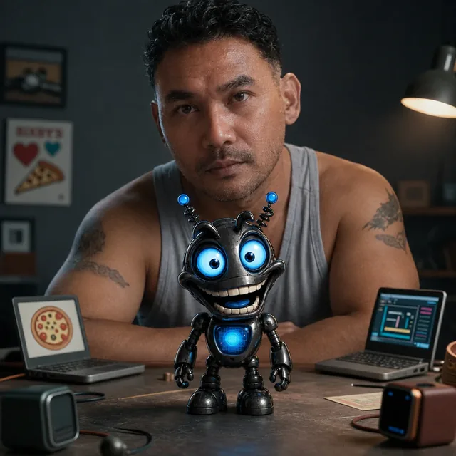 Thumbnail: workshop concept art showing Romeo with a small JARBIT robot on a desk