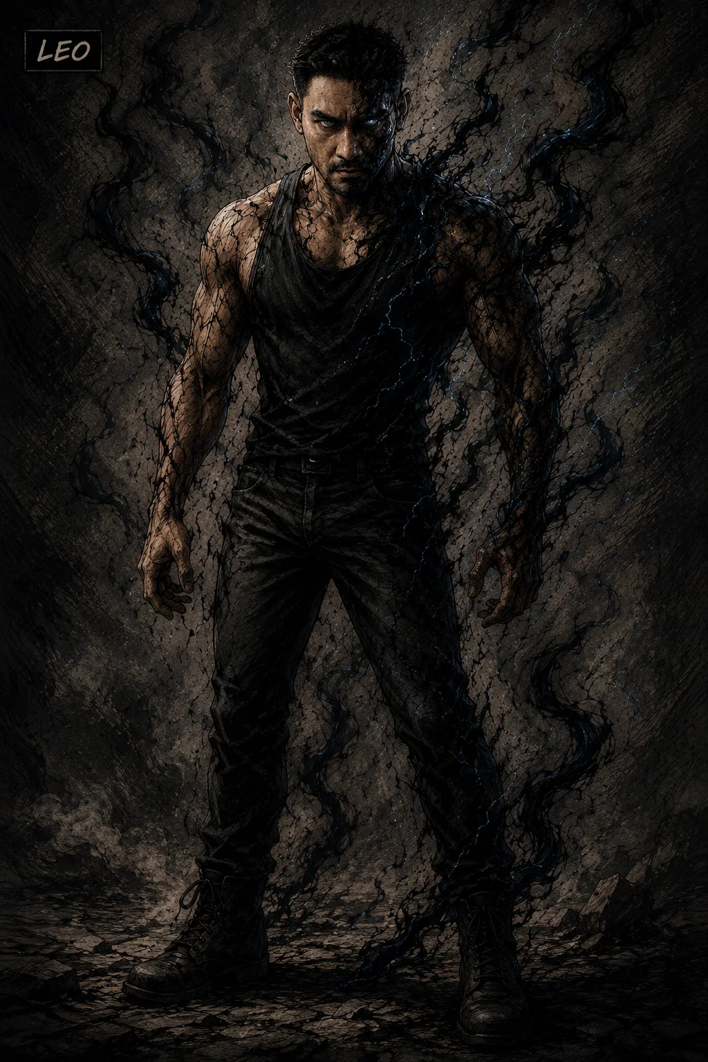Leo as Romeo's darker inner form, shadowed, cracked, and restrained